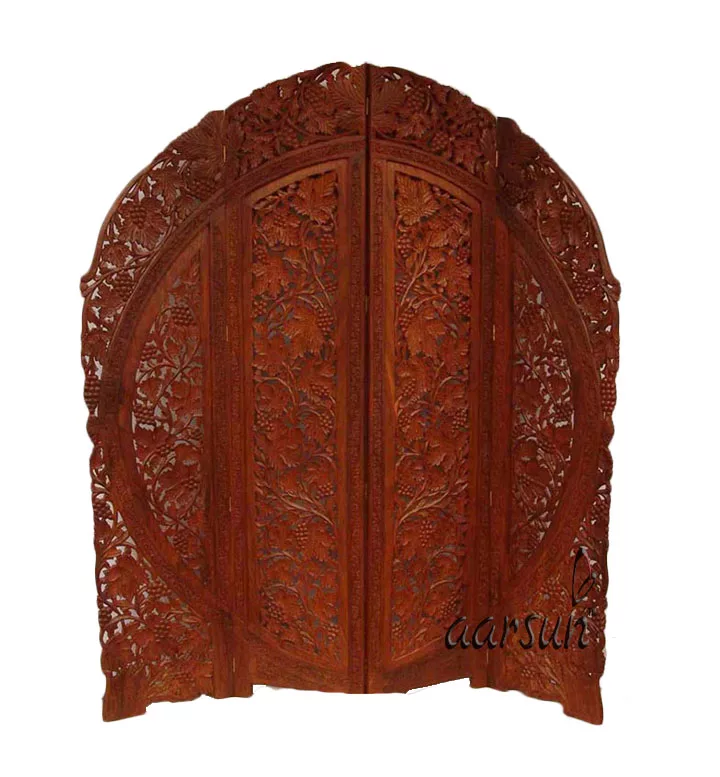 Carved Grapes Pattern Room Divider in Sheesham Wood
