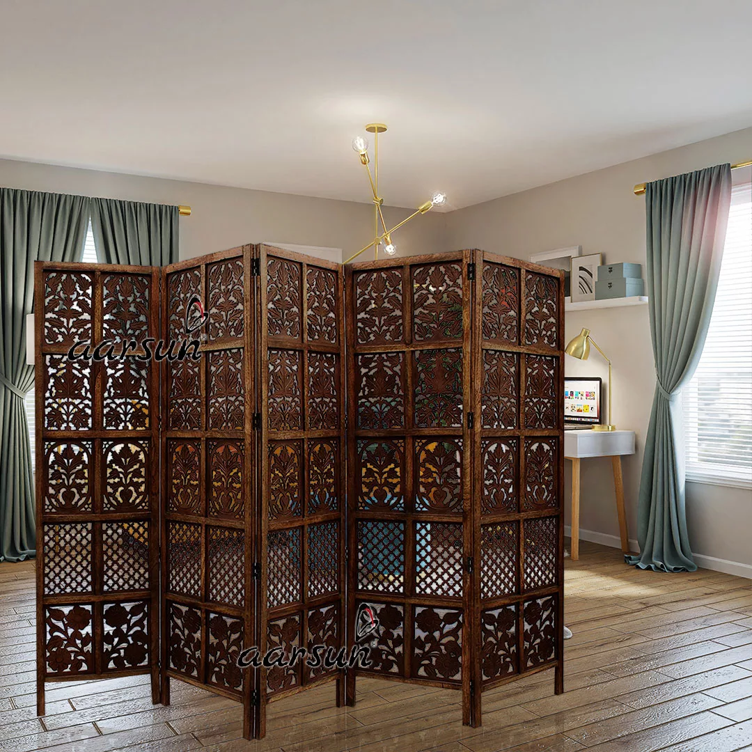 Room Divider 5 Panel in Mango Wood & MDF